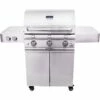 Saber Grills Stainless 500 32-Inch 3-Burner Freestanding Infrared Propane Gas Grill With Dual Ring Side Burner -BBQDIRECT Shop Saber Grills Stainless 500 3 Burner Freestanding Gas Grill R50SC0017