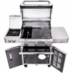 Saber Grills Stainless 500 32-Inch 3-Burner Freestanding Infrared Propane Gas Grill With Dual Ring Side Burner -BBQDIRECT Shop Saber Grills Stainless 500 3 Burner Freestanding Gas Grill R50SC0017 All Open