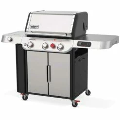 Weber Grills Genesis SX-335 Propane Gas Smart Grill With Sear Burner & Side Burner - Stainless Steel -BBQDIRECT Shop Weber GENESIS 35600001 SX 335 Propane Gas Smart Grill with Sear Burner side Burner Stainless Steel angled 2
