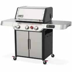 Weber Grills Genesis SX-325s Natural Gas Smart Grill With Sear Burner - Stainless Steel -BBQDIRECT Shop Weber GENESIS 37500001 SX 325s natural Gas Smart Grill with Sear Burner Stainless Steel angled 2