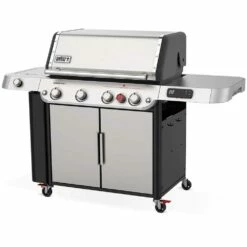 Weber Grills Genesis SPX-435 Natural Gas Smart Grill With Sear Burner & Side Burner - Stainless Steel -BBQDIRECT Shop Weber GENESIS 38800001 SPX 435 Natural Gas Smart Grill with Sear Burner Side Burner Stainless Steel angled 2