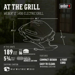 Weber Grills Q 1400 Portable Electric Grill - Dark Gray -BBQDIRECT Shop Weber Grills Q 1400 Portable Electric Grill Dark Gray 52020001 Spec Data