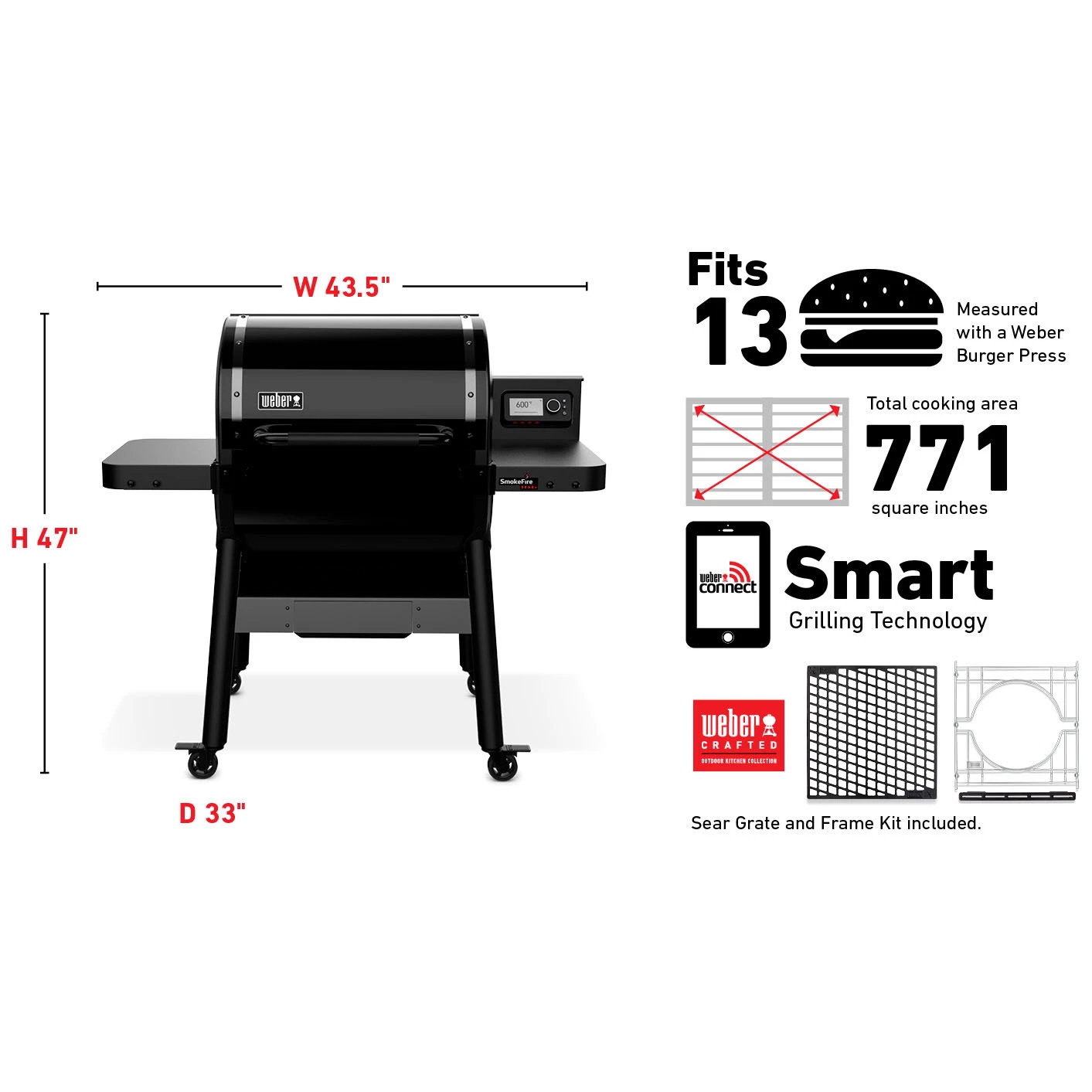Weber Grills SmokeFire Sear+ ELX4 24-Inch Wi-Fi Enabled Wood Fired Pellet Grill - Black 6 Weber Grills SmokeFire Sear+ ELX4 24-Inch Wi-Fi Enabled Wood Fired Pellet Grill - Black - Image 4