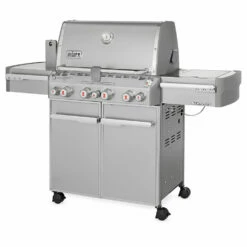 Weber Grills Summit S-470 Propane Gas Grill With Rotisserie, Sear Burner, And Side Burner -BBQDIRECT Shop Weber Grills Summit S 470 Propane Gas Grill with Rotisserie Sear Burner and Side Burner 7170001 Angle Side View