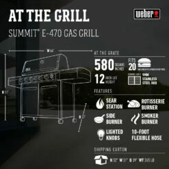 Weber Grills Summit S-470 Propane Gas Grill With Rotisserie, Sear Burner, And Side Burner -BBQDIRECT Shop Weber Grills Summit S 470 Propane Gas Grill with Rotisserie Sear Burner and Side Burner 7170001 Spec Data