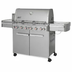 Weber Grills Summit S-670 Propane Gas Grill With Rotisserie, Sear Burner, And Side Burner -BBQDIRECT Shop Weber Grills Summit S 670 Propane Gas Grill with Rotisserie Sear Burner and Side Burner 7370001 Angle View