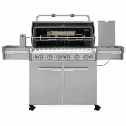 Weber Grills Summit S-670 Propane Gas Grill With Rotisserie, Sear Burner, And Side Burner -BBQDIRECT Shop Weber Grills Summit S 670 Propane Gas Grill with Rotisserie Sear Burner and Side Burner 7370001 Front View Open