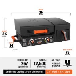 Blackstone Griddle Adventure 17-Inch 2-Burner Tabletop Propane Gas Commercial Style Flat Top Grill With Air Fryer -BBQDIRECT Shop blackstone 1783 17 in griddle air fryer dimensions